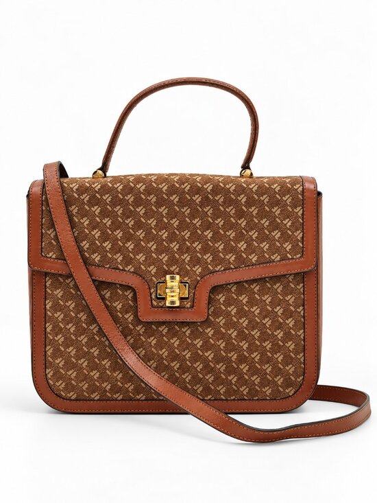 Salvatore Ferragamo Handbags - Vintage Salvatore Ferragamo Monogram Suede Leather Top Handle Crossbody Bag Brow